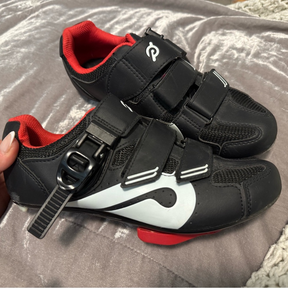 Peloton Black and Red Women's Cycling Sneakers - used 2 times